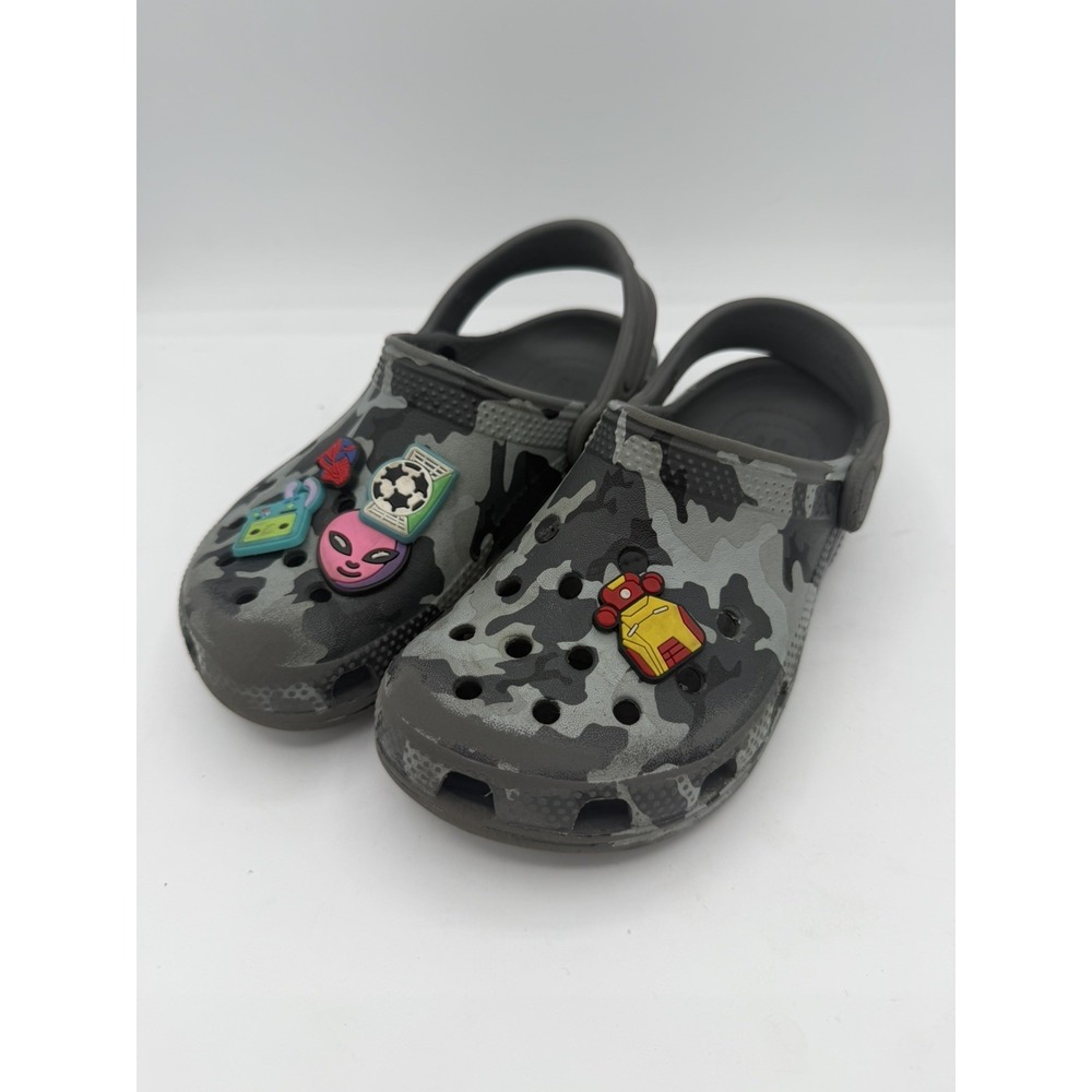 Crocs Classic Grey Camouflage Clog With Charms Kids Size C12